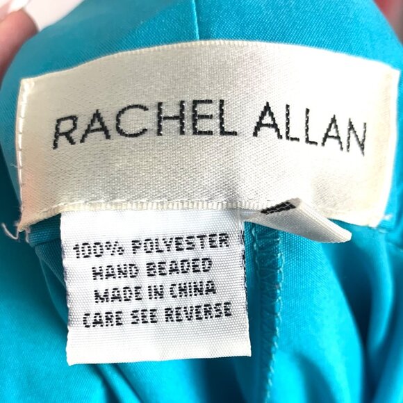 Rachel Allan Embellished Hand Beaded Gown Prom 8 Turquoise Pageant Formal Dress - Picture 11 of 12